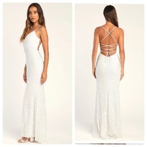 Lulus | Dresses | Lulus Photo Finish White Sequin Lace Up Maxi Dress |  Poshmark